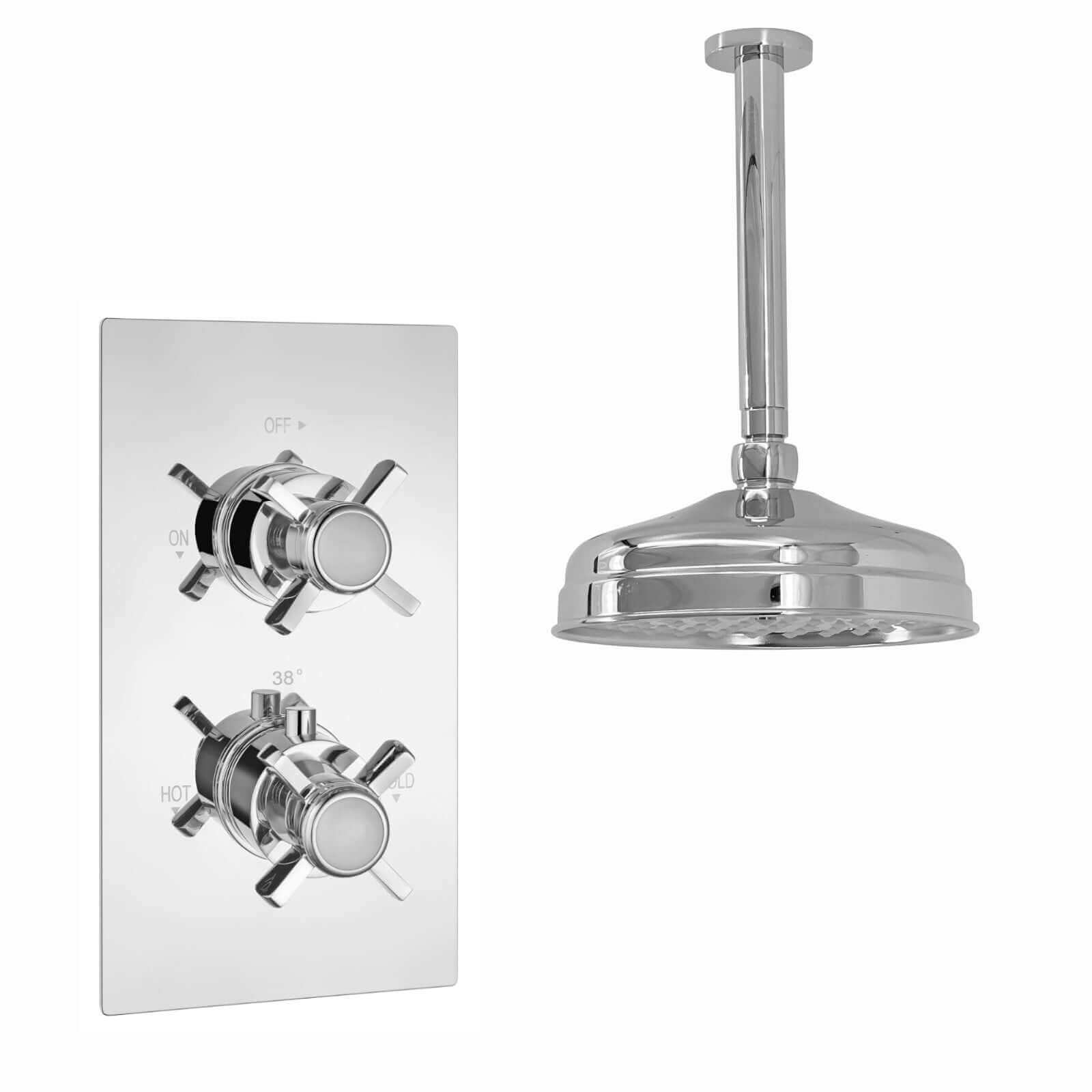 Buy Edwardian Traditional Crosshead And White Details Concealed Thermostatic Shower Set Ceiling Fixed 8" Shower Head - Chrome (1 Outlet) Online UK | HOUSE OF ENKI